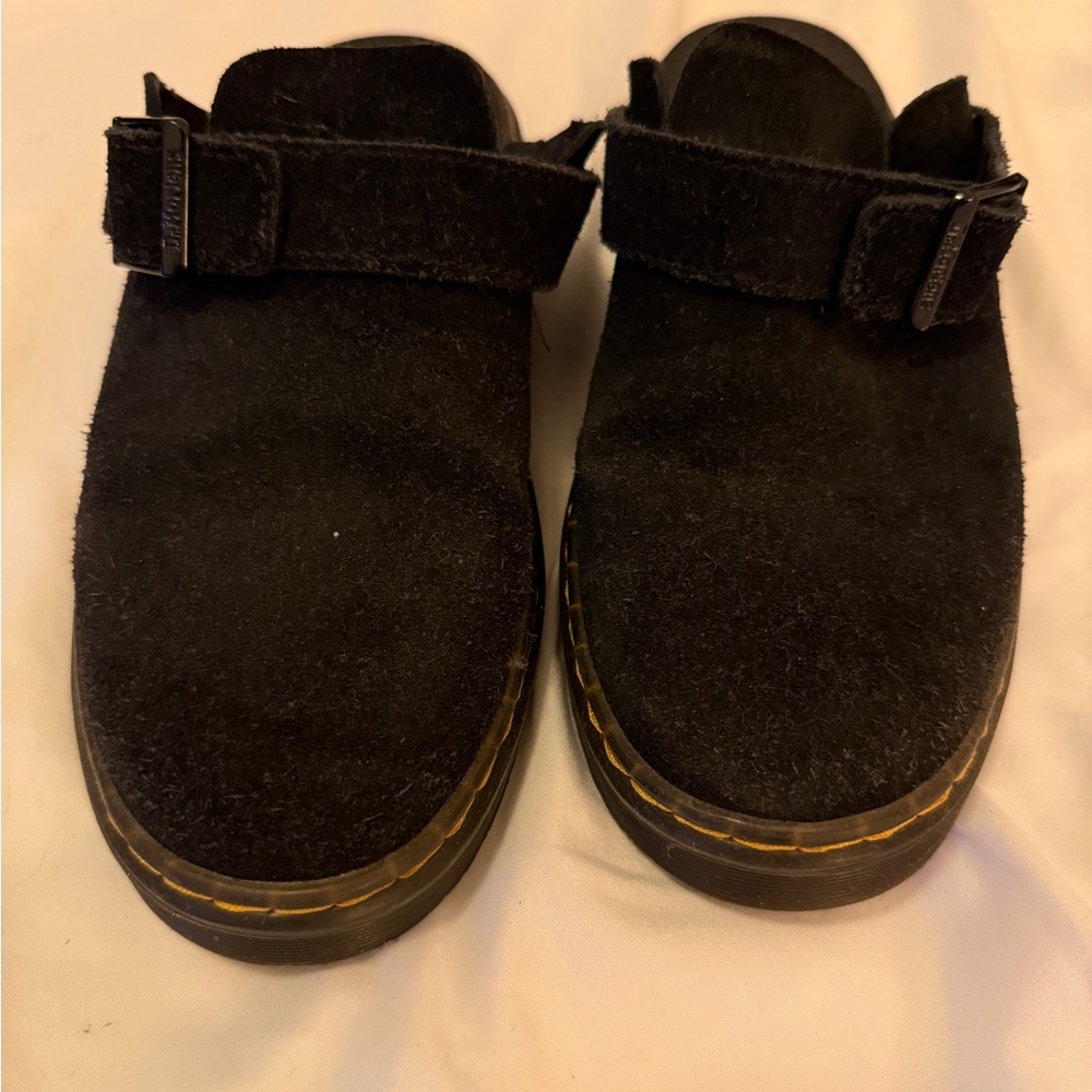 Dr. Martens Black Suede Leather Mules